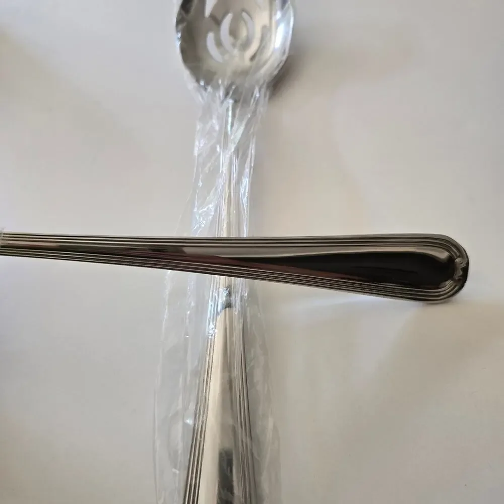 NIP Reed & Barton Woodbury Outline 18/10 Stainless Large Solid Serving Set (2)